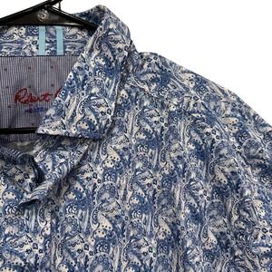 Robert Graham Mens 2XL Tailored Fit Button Up Shirt Blue Paisley Modern American